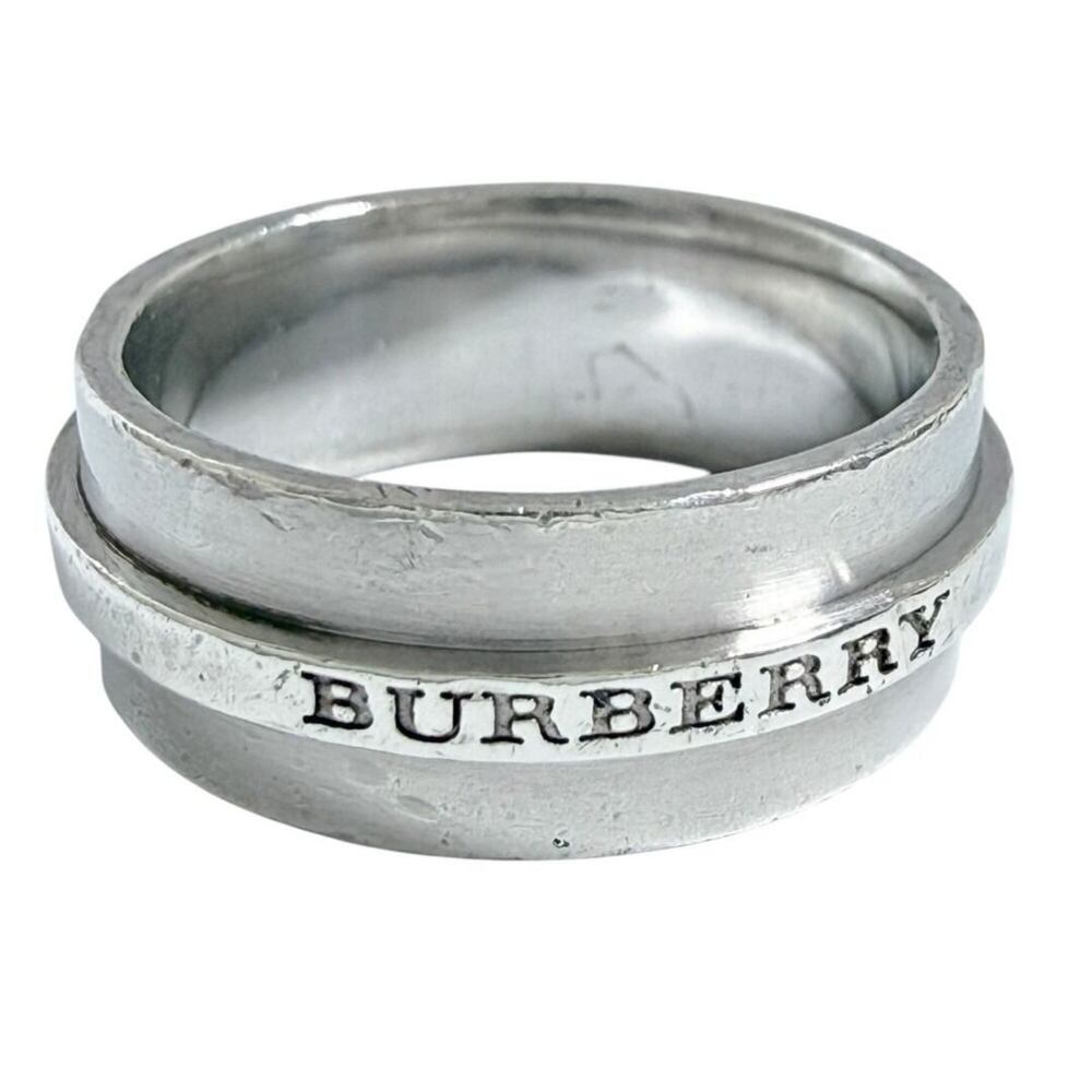 Burberry Men's Logo Wide Ring, Size 17, Sterling Silver (925)